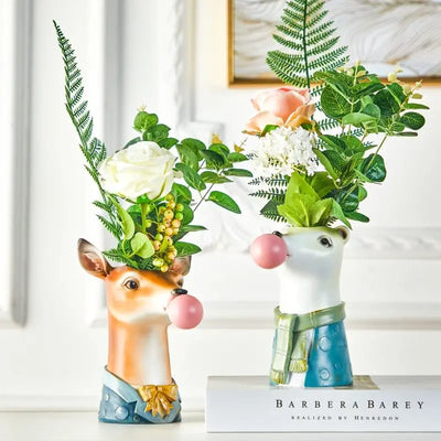 Resin Cartoon Animal Head Vase Succulents Flower vase Havenly Meadows